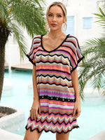 Angel Wings Rainbow Stripe Scalloped V-Neck Cover-Up Dress - Ladyez