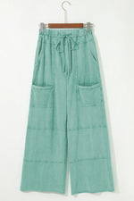 Mineral Wash Exposed Seam Drawstring High Waist Wide Leg Cargo Pants