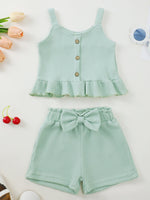Children's Waffle Knit Tank Top and Bow Shorts Set