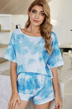 Shiny Tie-Dye Boat Neck Top and Shorts Lounge Set - Ladyez