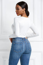 Half Zip Scoop Neck Long Sleeve Bodysuit - Ladyez