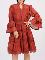 Ruffle Lace Trim Long Sleeve Dress