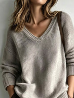 V-Neck Dropped Shoulder Sweater