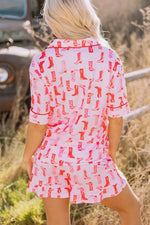 Cowgirl Boots Printed Shirt and Shorts Set - Ladyez