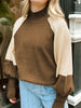 Color Block Mock Neck Long Sleeve Sweater