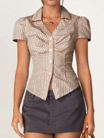 Striped Collared Neck Short Sleeve Shirt