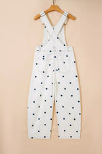 Polka Dot Print Bib Pocket Denim Barrel Overalls Jumpsuit