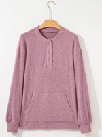 Ribbed Texture Drop Shoulder Henley Top