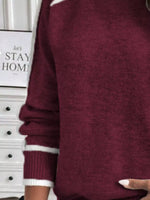 Full Size Turtleneck Contrast Trim Sweater Plus Size