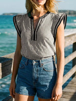 Striped Ruffle Sleeve Blouse
