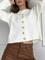 Crew-Neck Button Down Cardigan