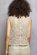POL Button Down Cropped Crochet Vest with Scalloped Edge