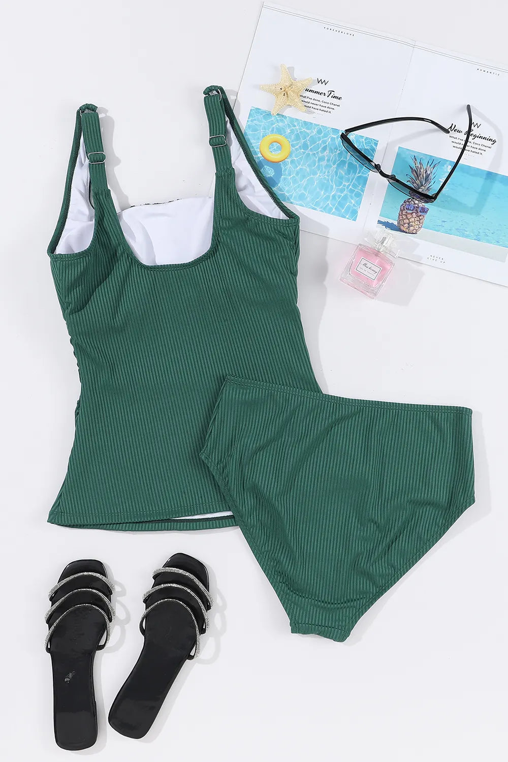 Square Neck Wide Strap Tankini Set - Ladyez