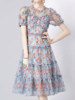 Frill Floral Print Short Sleeve Dress