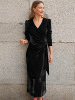 Surplice Puff Sleeve Midi Dress - Ladyez