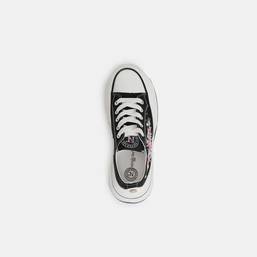 Nicole Lee USA Embroidery Detail Platform Lace-Up Sneakers - Ladyez