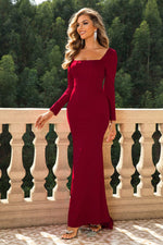 Square Neck Long Sleeve Dress - Ladyez
