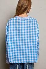 POL Gingham Embroidered Palm Tree Blouse