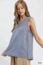 Umgee Stripe Fringe Trim Sleeveless Top