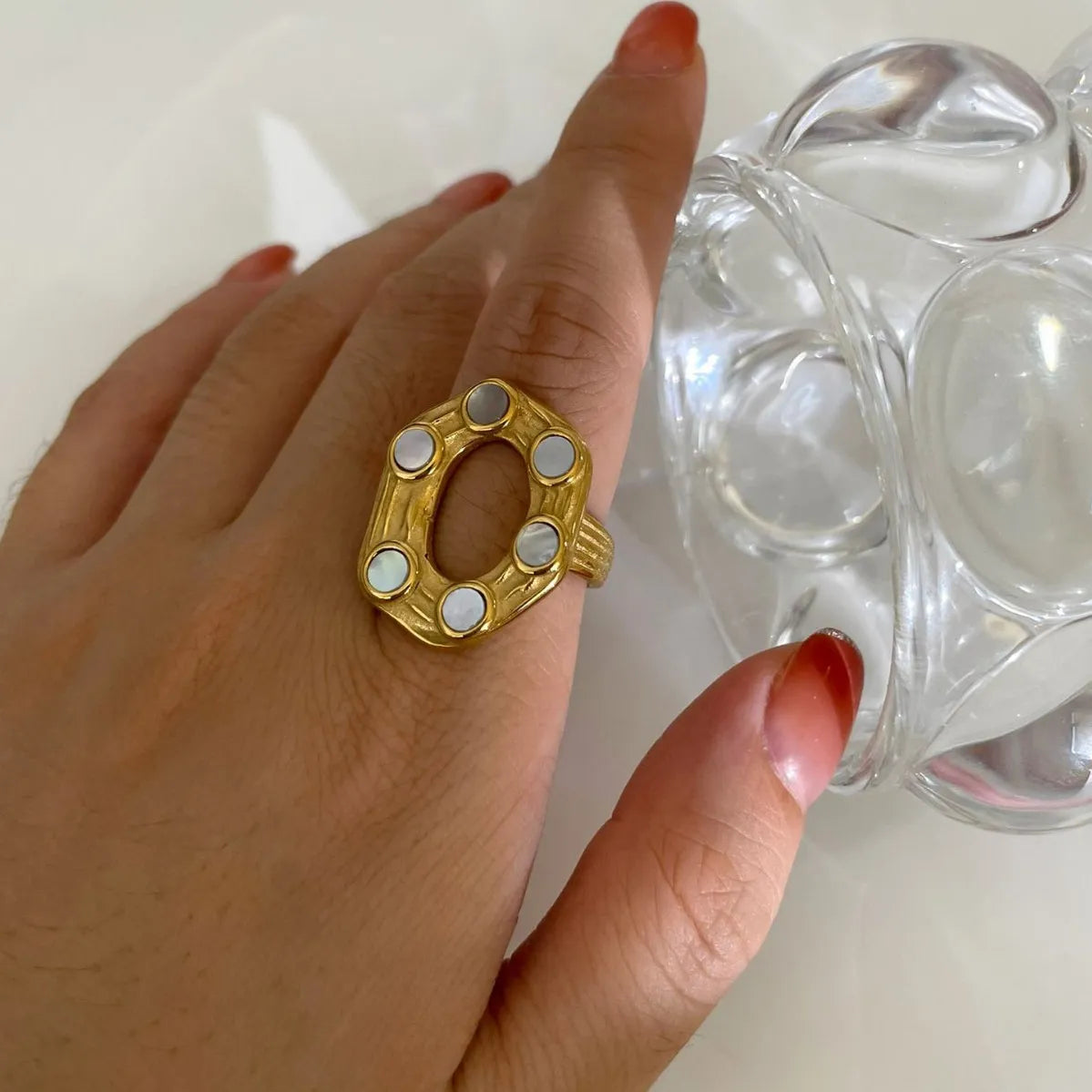 18K Gold-Plated Oval Statement Ring - Ladyez