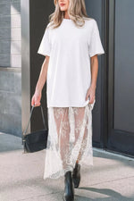 Lace Patchwork Casual T-Shirt Dress