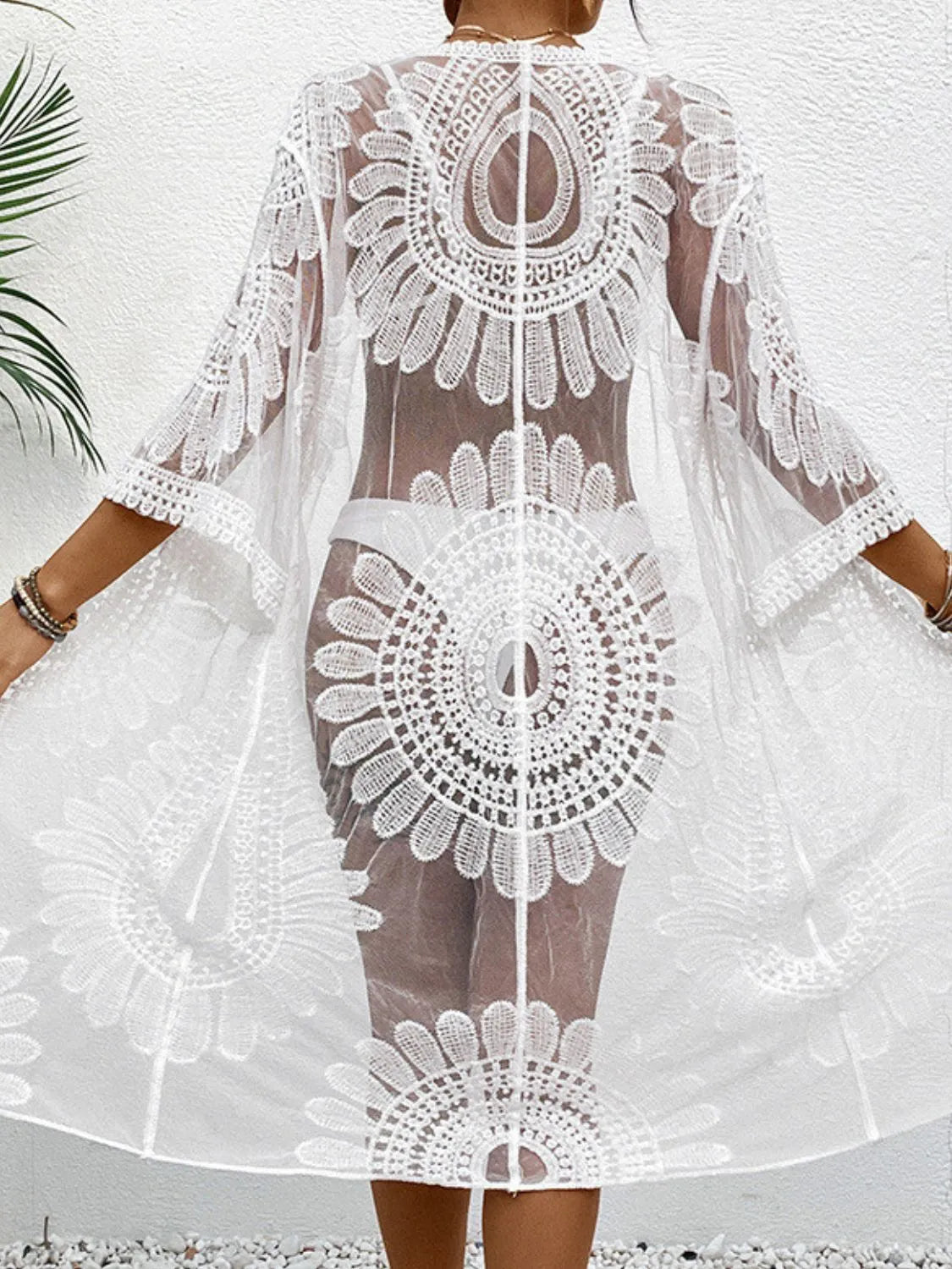 Lace Open Front Longline Cover-Up - Ladyez
