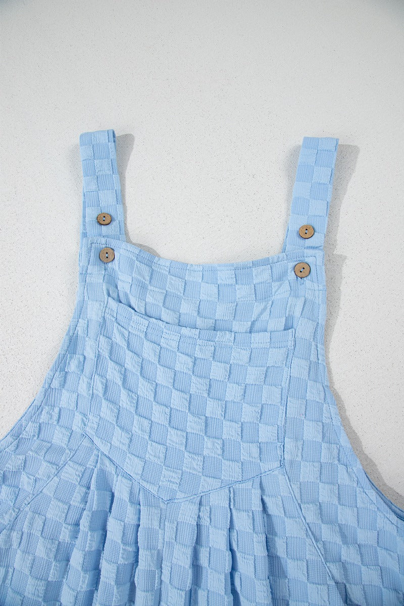 Checkered Pocketed Wide Leg Overalls - Ladyez