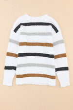 Striped Round Neck Dropped Shoulder Sweater