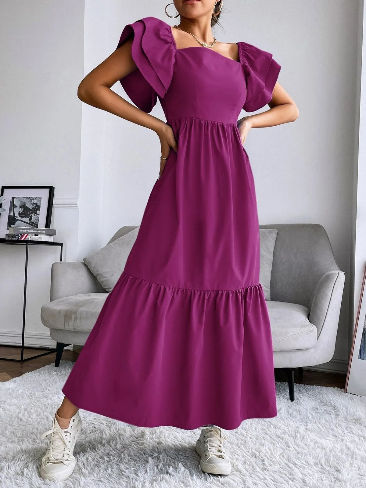 Tiered Square Neck Maxi Dress - Ladyez