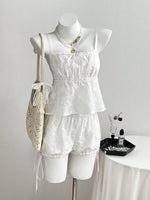 Lace Detail Eyelet Cami and Shorts Set