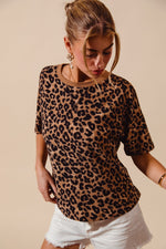 SO ME Leopard Thermal Waffle Knit Loose Fit Top