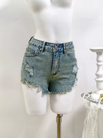 High-Waisted Distressed Raw Hem Denim Shorts