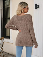 Ribbed Square Neck Long Sleeve T-Shirt