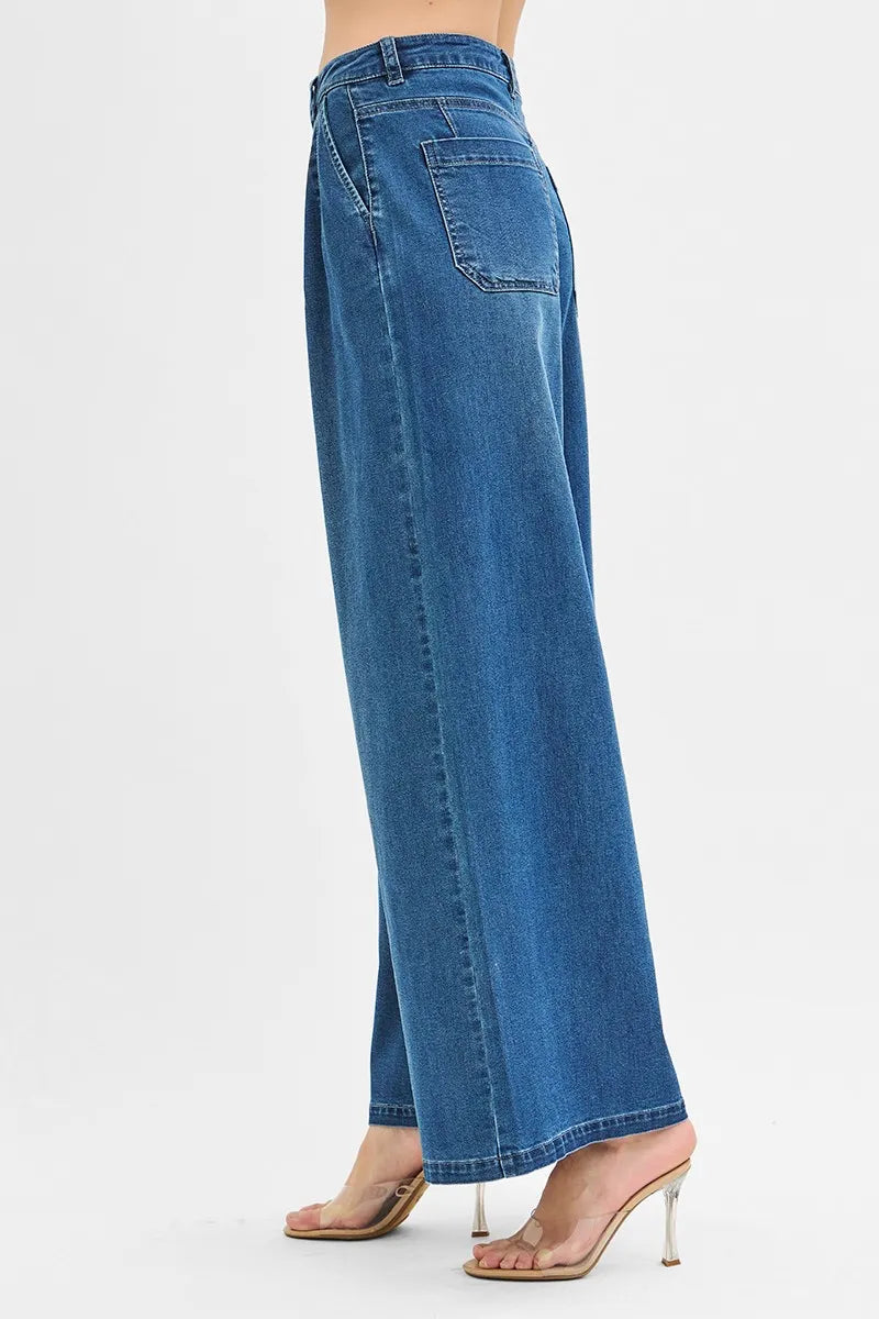 RISEN Mid Rise Fit Wide Leg Knit Denim Look Jeans - Ladyez
