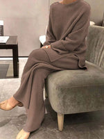 Full Size Ribbed Knit Relaxed Fit Top and Pants Sweater Set Plus Size
