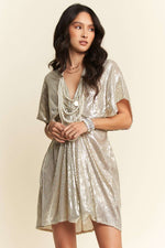 Davi & Dani Sequin Plunge Neck Knot Cut Out Tie Back Party Dress - Ladyez