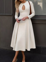 Cutout Front Long Sleeve A-Line Dress