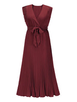 Tied Surplice Cap Sleeve Pleated Dress - Ladyez