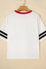 USA Letter Printed Varsity Striped Sleeve Round Neck Tee