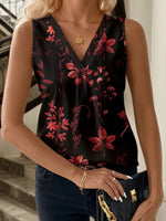 Printed V-Neck Tank - Ladyez