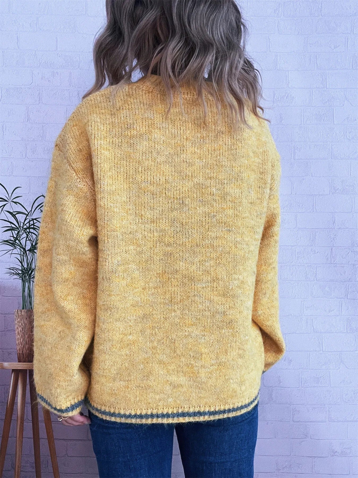 Contrast Trim Round Neck Cozy Sweater