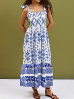 Smocked Printed Square Neck Cami Dress - Ladyez