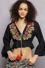 POL Floral Embroidered Cropped Blouse