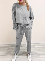Star Print Long Sleeve Top and Pants Lounge Set - Ladyez