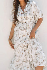 Printed Button Front Puff Sleeve Dress