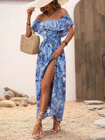 Ruffled Printed Off Shoulder Maxi Dress