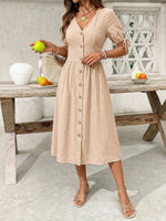 Button-Down Short Sleeve Midi Dress