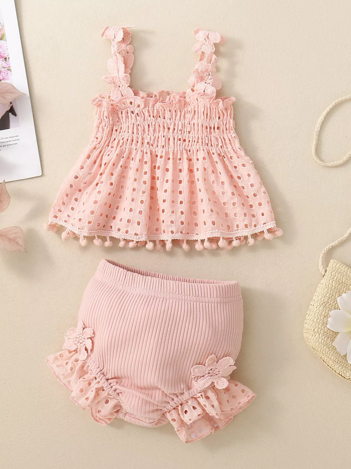 Children's Eyelet Smocked Tank Top and Ruffled Bloomers Set
