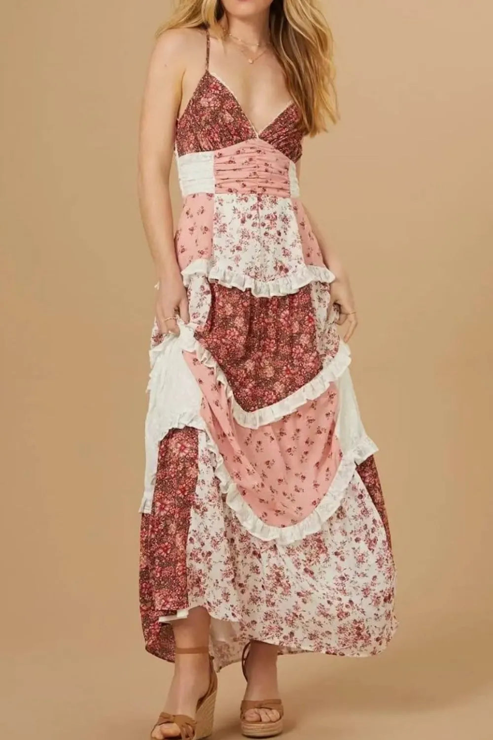 Floral Lace Trim Maxi Cami Dress - Ladyez