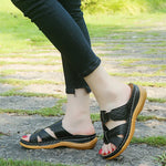 Cutout Leather Wedge Sandals